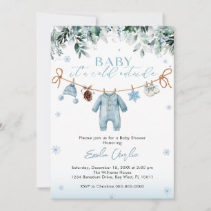 Invitación Bebé hace frío afuera Ropa Azul Fiesta de Bebé 