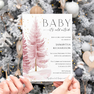 Invitación Bebé, hace frío afuera rosa dorado niña baby showe