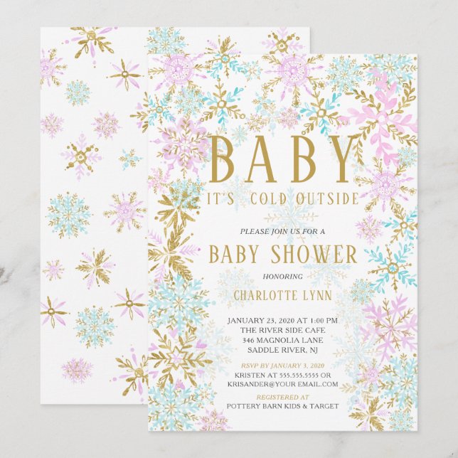 Invitación Bebé, hace frío fuera Chica o niño Baby Shower (Anverso / Reverso)