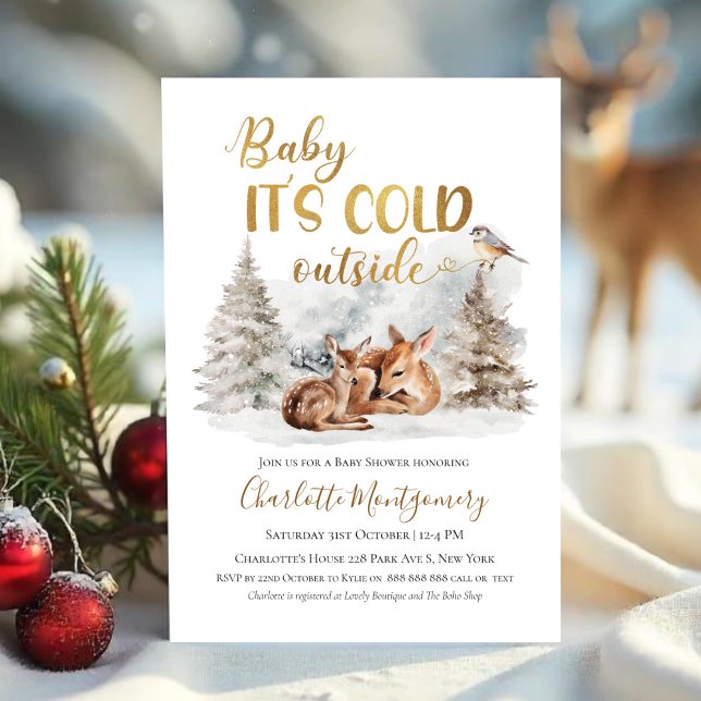 Invitación Bebé, hace frío fuera de Deer Forest Baby Shower (Subido por el creador)
