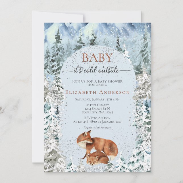 Invitación Bebé, hace frío fuera de la Baby Shower de zorros  (Anverso)