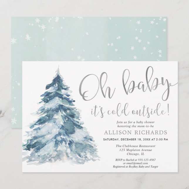 Invitación Bebé, hace frío fuera de la ducha de bebé blanca p (Anverso / Reverso)