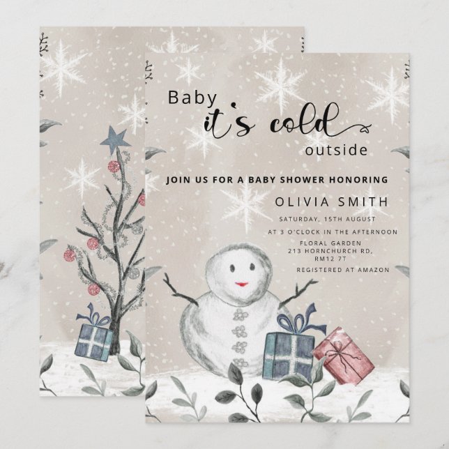 Invitación Bebé, hace frío fuera de la ducha de bebé de invie (Anverso / Reverso)