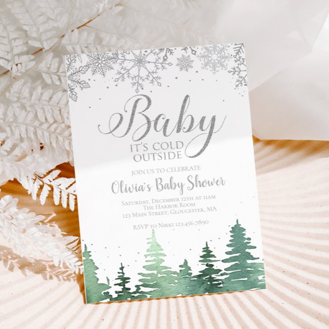 Invitación Bebé, hace frío fuera de los árboles de invierno (Subido por el creador)