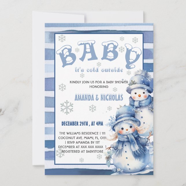 Invitación Bebé, hace frío fuera del Baby Shower azul inverna (Anverso)