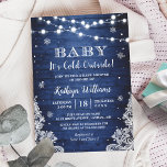 Invitación Bebé, hace frío fuera del Baby Shower azul rústico<br><div class="desc">Aspecto rústico de madera azul | Baby It's Cold Outside Baby Shower Invitation. (1) Para una mayor personalización, haga clic en el enlace "personalizar adicional" y utilice nuestra herramienta de diseño para modificar esta plantilla. (2) Si prefiere papeles más gruesos / Acabado mate, puede considerar la opción Tipo de papel...</div>