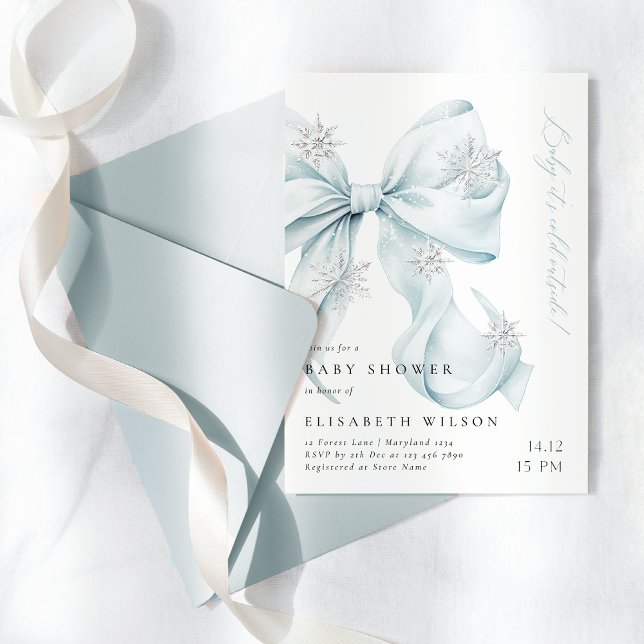 Invitación Bebé, hace frío fuera del Baby Shower Blue Bow (Subido por el creador)