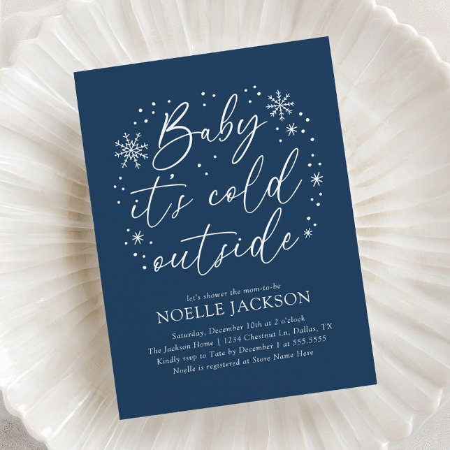 Invitación Bebé, hace frío fuera del Baby Shower Blue Snowfla (Subido por el creador)