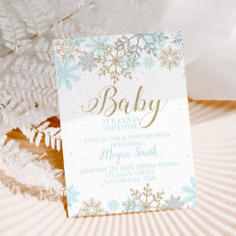 Invitación Bebé hace frío fuera del Baby Shower Blue Snowflak