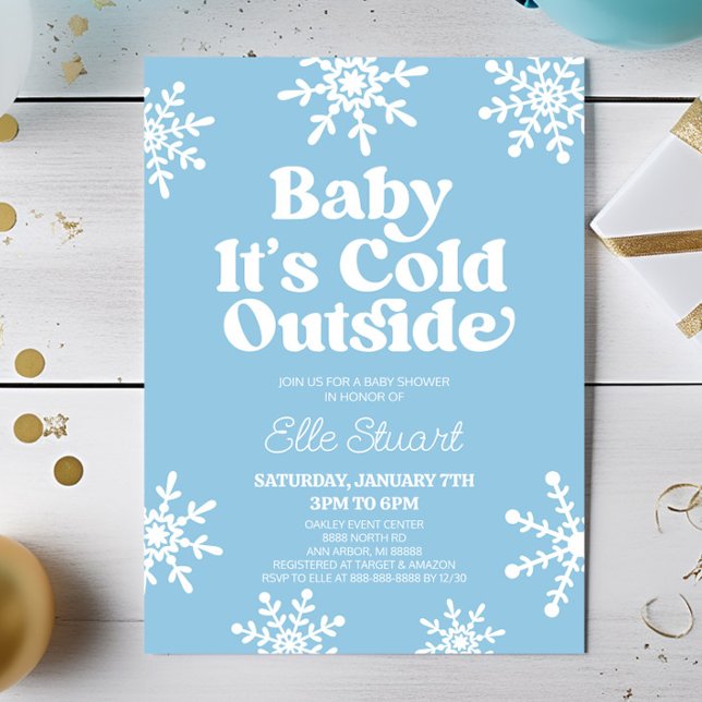 Invitación Bebé hace frío fuera del Baby Shower Blue Snowflak (Subido por el creador)