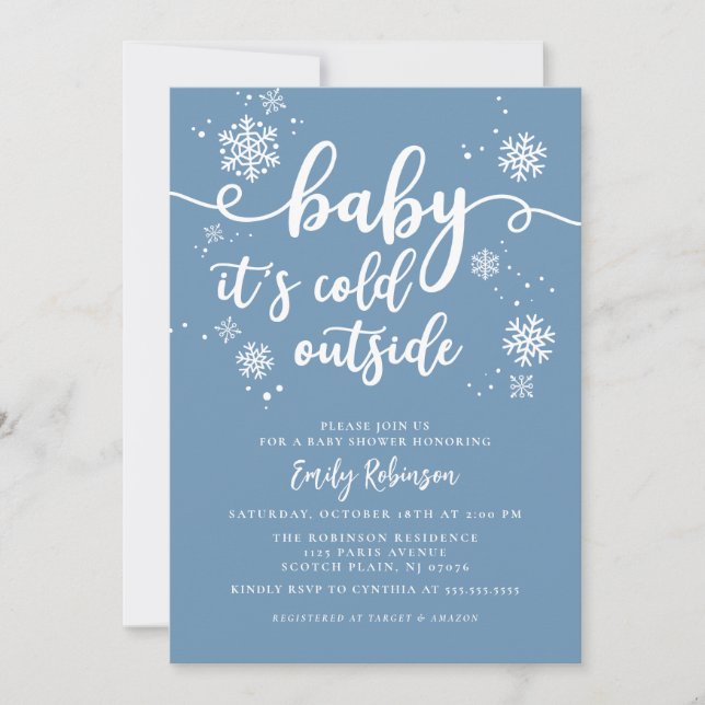 Invitación Bebé, hace frío fuera del Baby Shower Blue Winter  (Anverso)