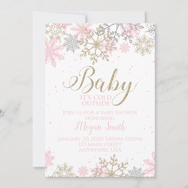 Invitación Bebé, hace frío fuera del Baby Shower de copos de  (Anverso)