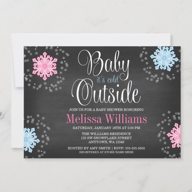 Invitación Bebé, hace frío fuera del Baby Shower de copos de  (Anverso)