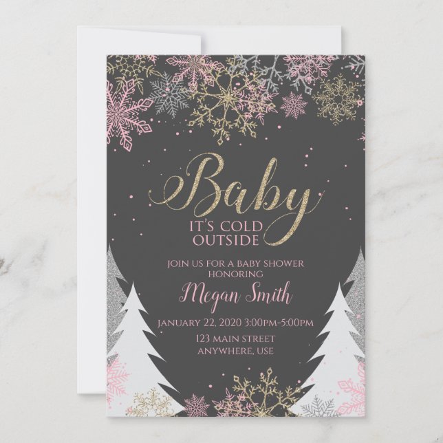 Invitación Bebé, hace frío fuera del Baby Shower de copos de  (Anverso)