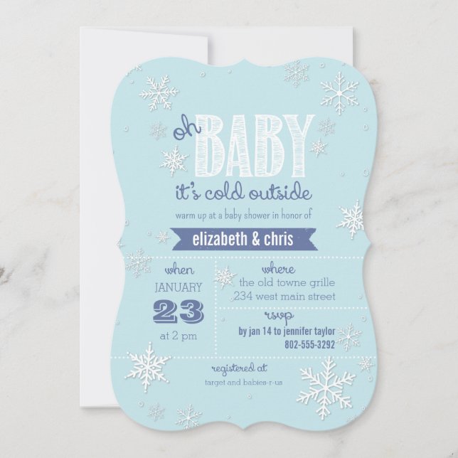 Invitación Bebé, hace frío fuera del Baby Shower de copos de  (Anverso)