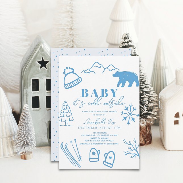 Invitación Bebé, hace frío fuera del Baby Shower de esquí azu (Subido por el creador)