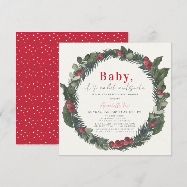 Invitación Bebé hace frío fuera del Baby Shower de la guirnal (Anverso / Reverso)