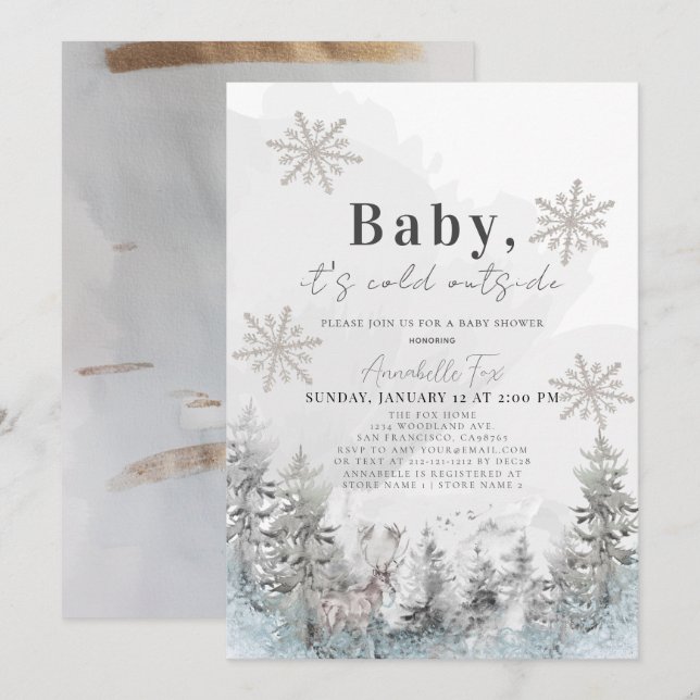 Invitación Bebé, hace frío fuera del Baby Shower de la selva  (Anverso / Reverso)