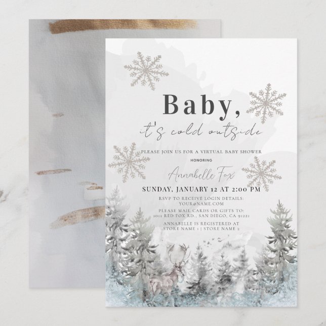 Invitación Bebé, hace frío fuera del Baby Shower de la selva  (Anverso / Reverso)