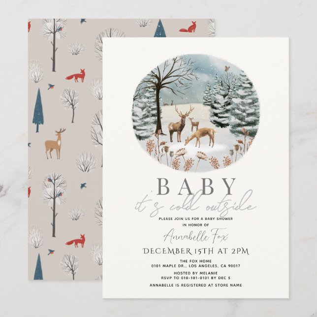 Invitación Bebé, hace frío fuera del Baby Shower de la selva  (Anverso / Reverso)