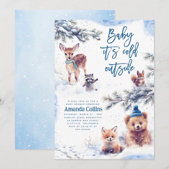 Invitación Bebé, hace frío fuera del Baby Shower de los anima (Anverso / Reverso)