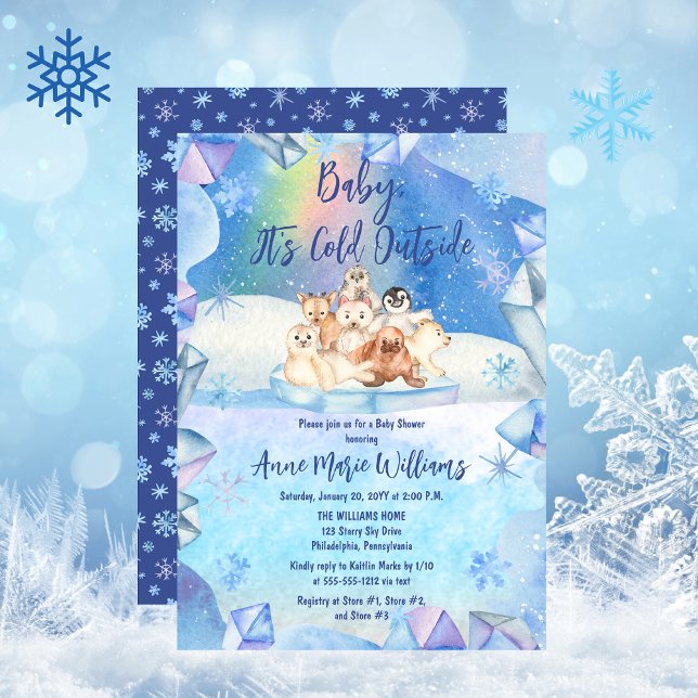 Invitación Bebé, hace frío fuera del Baby Shower de los anima ("Baby, It's Cold Outside" Arctic Animals Boy Baby Shower Invitation)