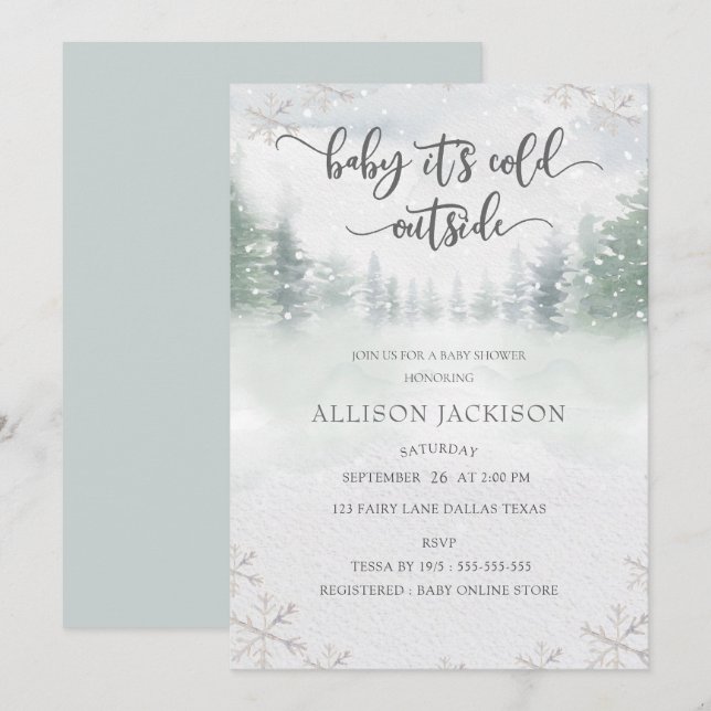 Invitación Bebé, hace frío fuera del Baby Shower de nieve de  (Anverso / Reverso)