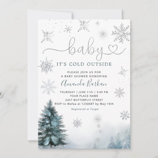 Invitación Bebé, hace frío fuera del Baby Shower de nieve de  (Anverso)