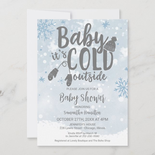 Invitación Bebé, hace frío fuera del Baby Shower de Winter Bl (Anverso)