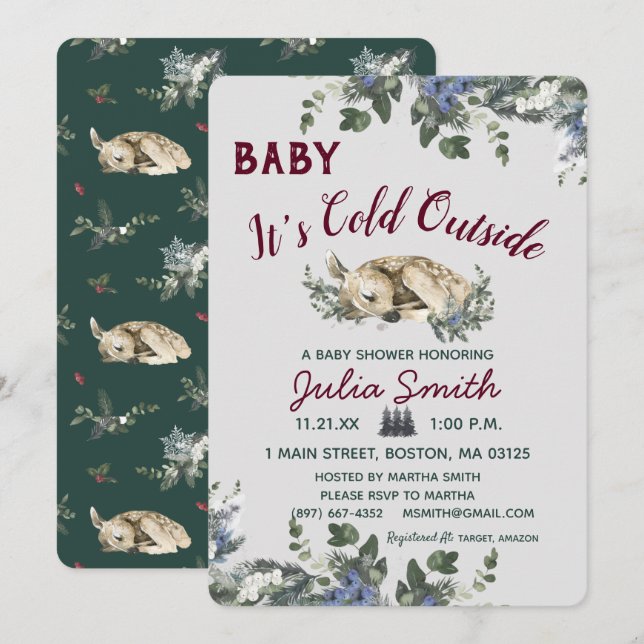 Invitación Bebé, hace frío fuera del Baby Shower invernal (Anverso / Reverso)