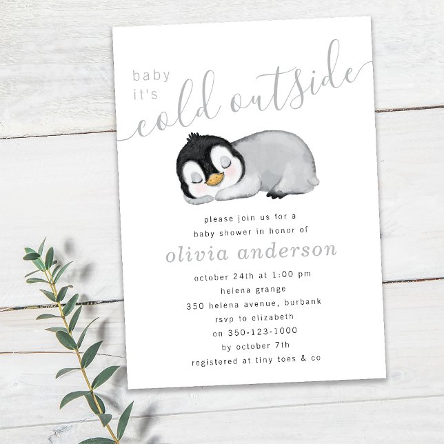Invitación Bebé, hace frío fuera del Baby Shower pingüino (Subido por el creador)