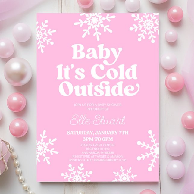 Invitación Bebé, hace frío fuera del Baby Shower rosado de co (Subido por el creador)