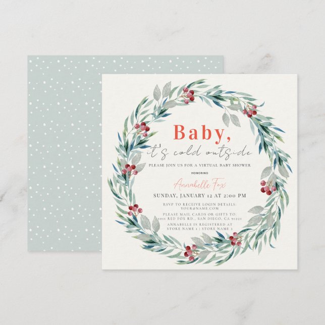 Invitación Bebé, hace frío fuera del Baby Shower virtual de W (Anverso / Reverso)