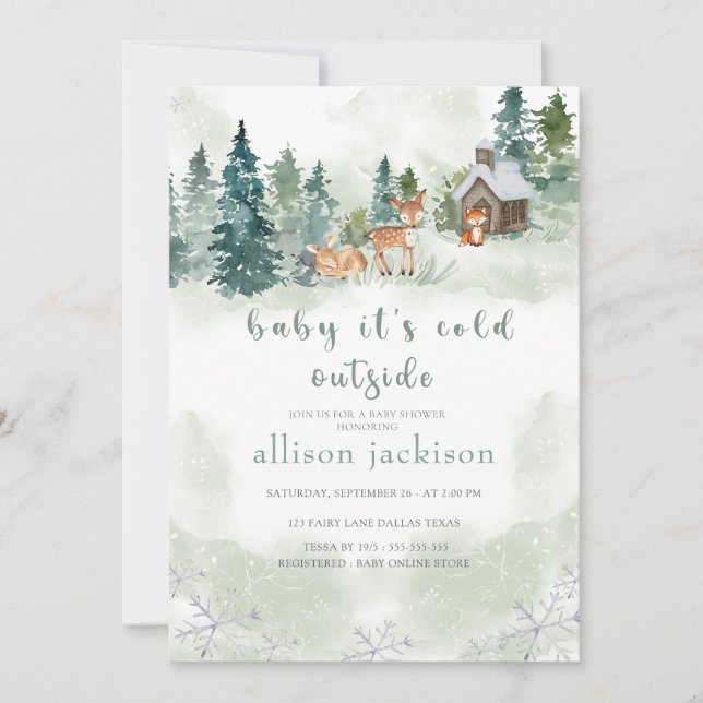 Invitación Bebé, hace frío fuera del bosque. (Anverso)