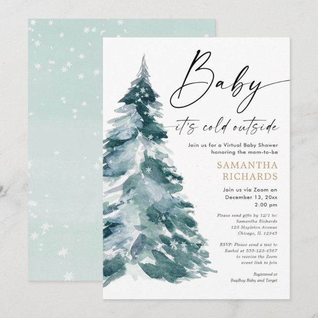 Invitación Bebé, hace frío fuera del invierno (Anverso / Reverso)