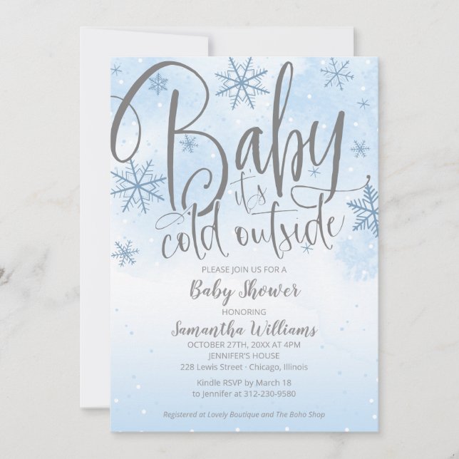 Invitación Bebé, hace frío fuera del invierno Baby Shower Inv (Anverso)