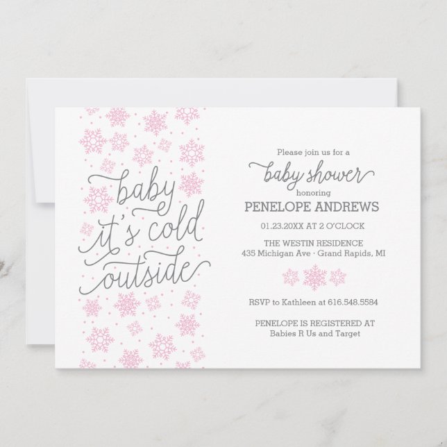 Invitación Bebé, hace frío fuera del invierno, Baby Shower ro (Anverso)