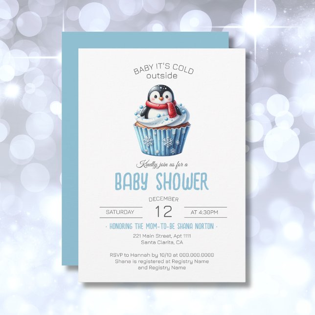 Invitación Bebé, hace frío fuera del pingüino Baby Shower (Baby It's Cold Outside Penguin Boy Baby Shower Invitation)
