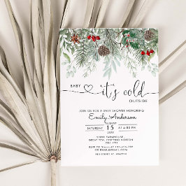 Invitación Bebé, hace frío fuera del vino evergreen