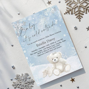 Invitación Bebé, hace frío fuera osito de peluche copos de ni