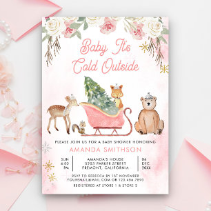 Invitación Bebé hace frío fuera Pink Sleigh Baby Shower