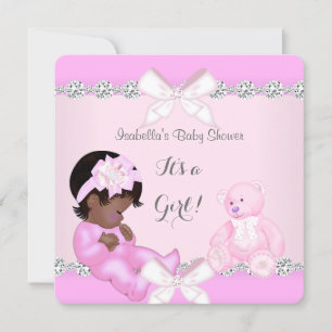 Invitación Bebé Hermoso Osito Juguete Rosa Fiesta de Baby Sho