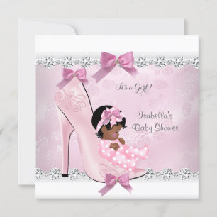 Invitación Bebé Hermoso Zapato de Tacón Alto Rosa Diamante pa