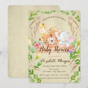 Invitación Bebé Jirafa, Elefante, Oso, Tigre Hoja Baby Shower