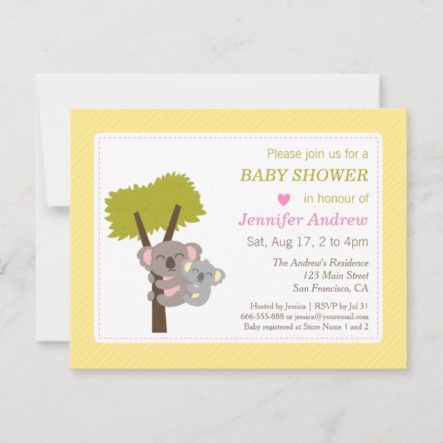 Invitación Bebé Koala Adorable y Ducha de Bebé para Mamá (Anverso)