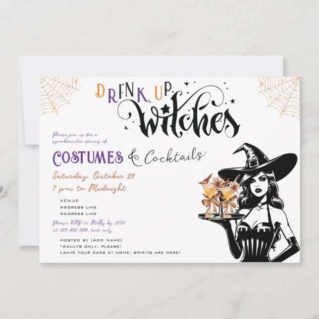 Invitación Bebe las brujas Costumes Cocktail Fiesta Halloween (Anverso)