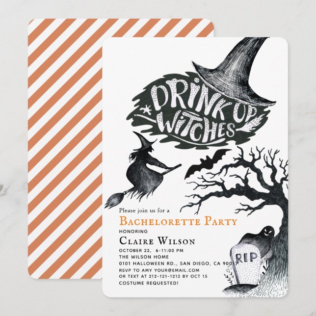Invitación Bebe las brujas Halloween Bachelorette Party (Anverso / Reverso)