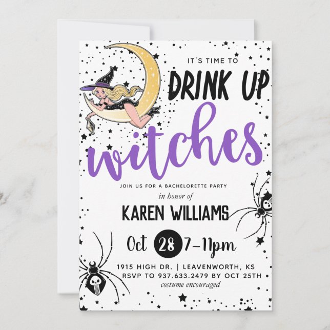 Invitación Bebe las brujas Halloween Bachelorette Party (Anverso)