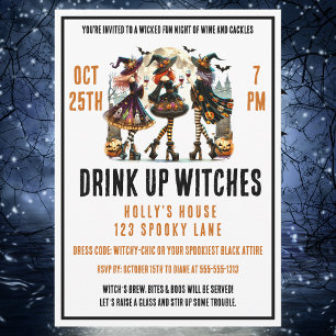Invitación Bebe las brujas Noche de las Damas Noche de Vino H
