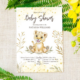 Invitación Bebé león amarillo oro marrón bebé ducha